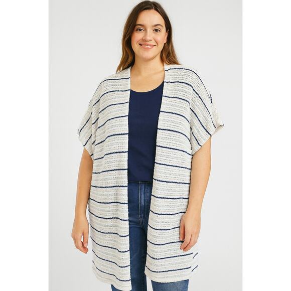 Lane bryant 26 / 28 open knit striped shawl open cardigan office teacher sweater - Picture 1 of 8